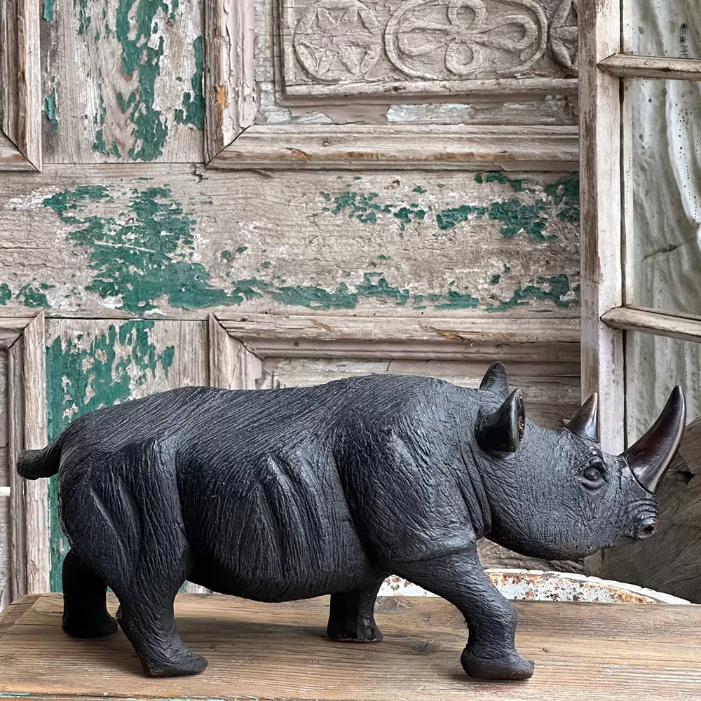 Ebony Tree Rhino Statue