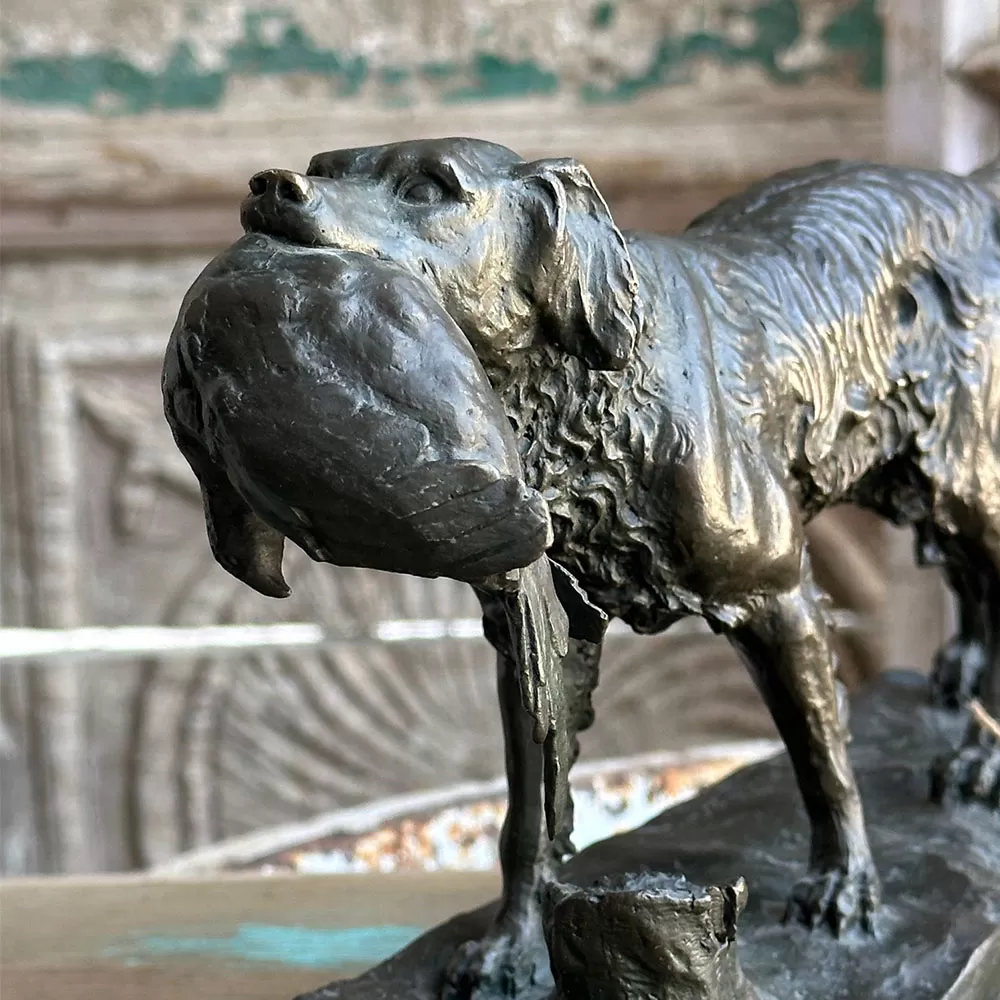 Bronze Dog and Pheasant Statue