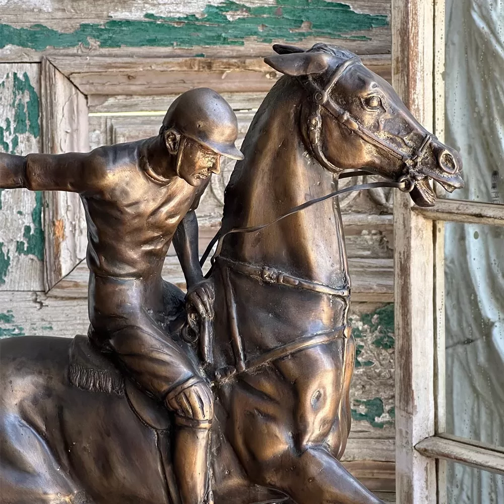 Bronze Jokey On Polo Horse Sculpture