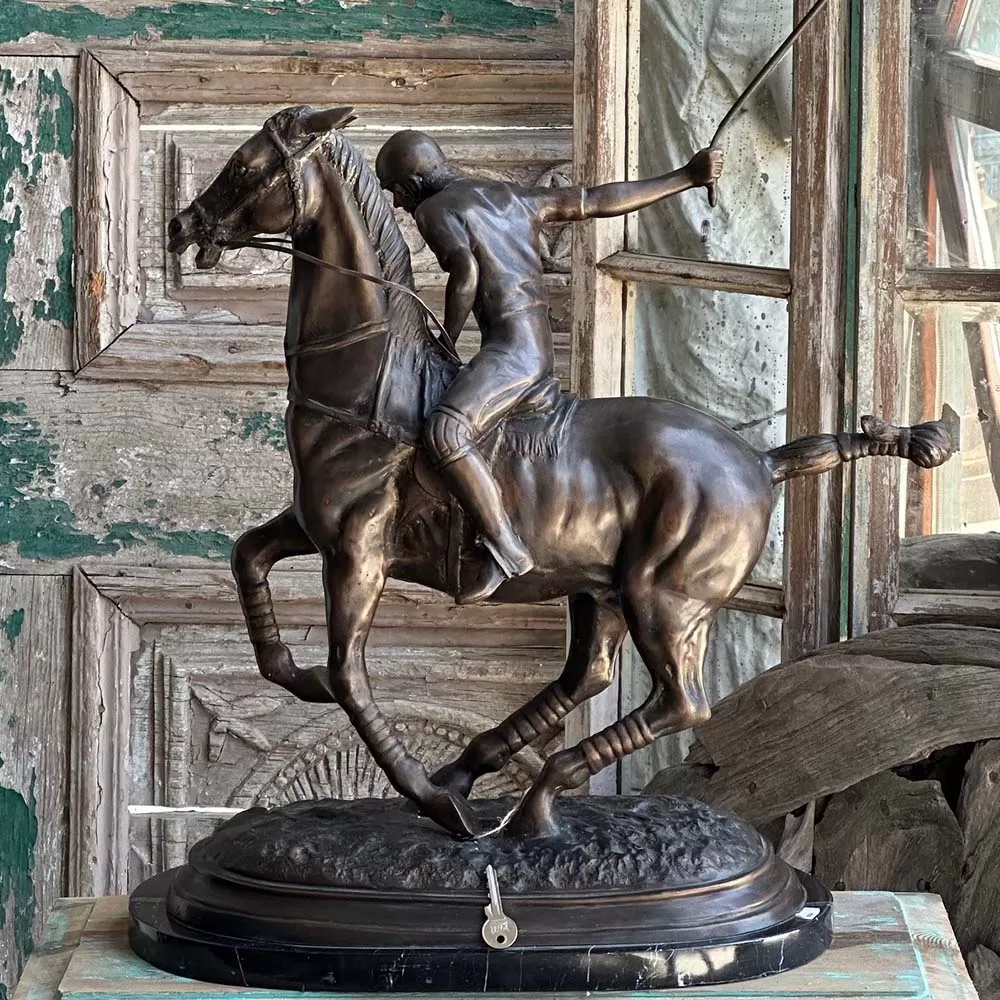 Bronze Jokey On Polo Horse Sculpture