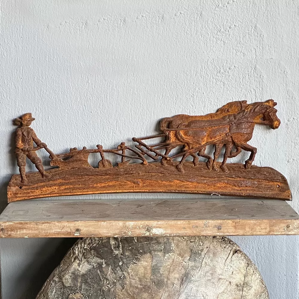 Cast Iron Wall Decoration Horse Plow