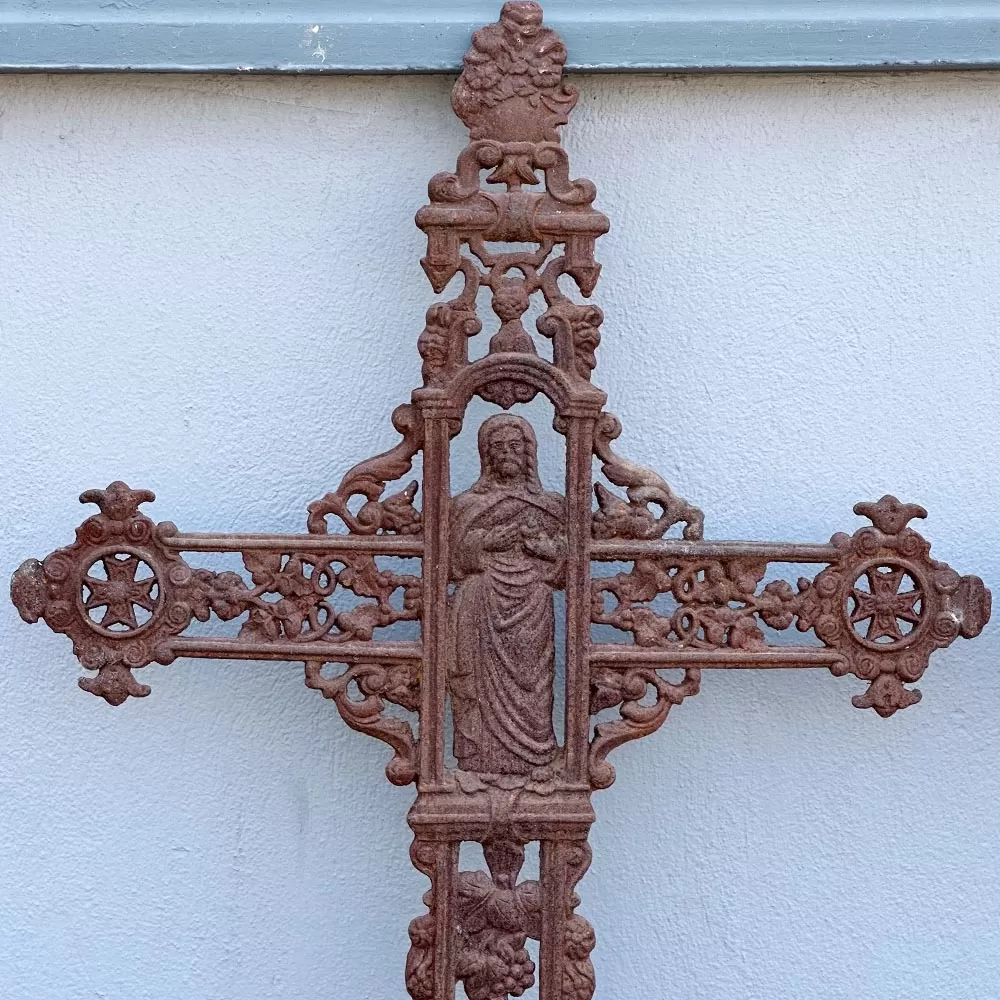 Large Religious Garden Statue Cast Iron Cross