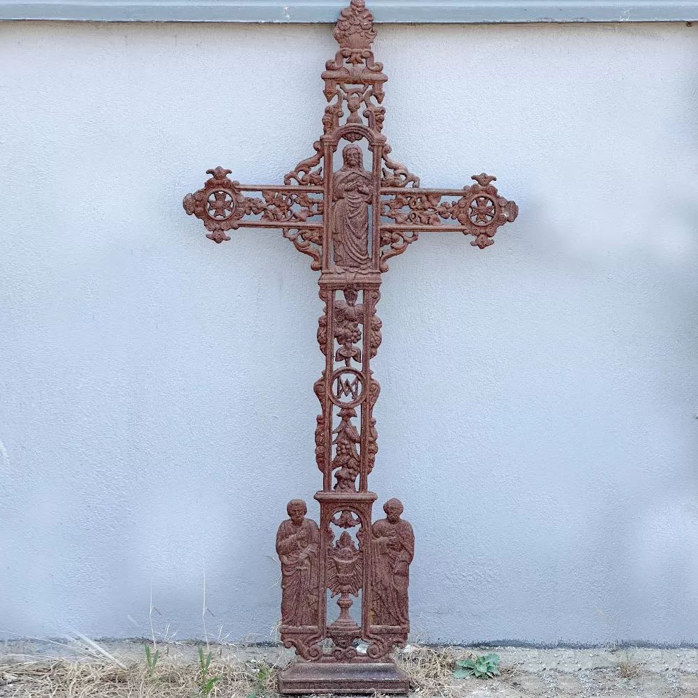 Large Religious Garden Statue Cast Iron Cross