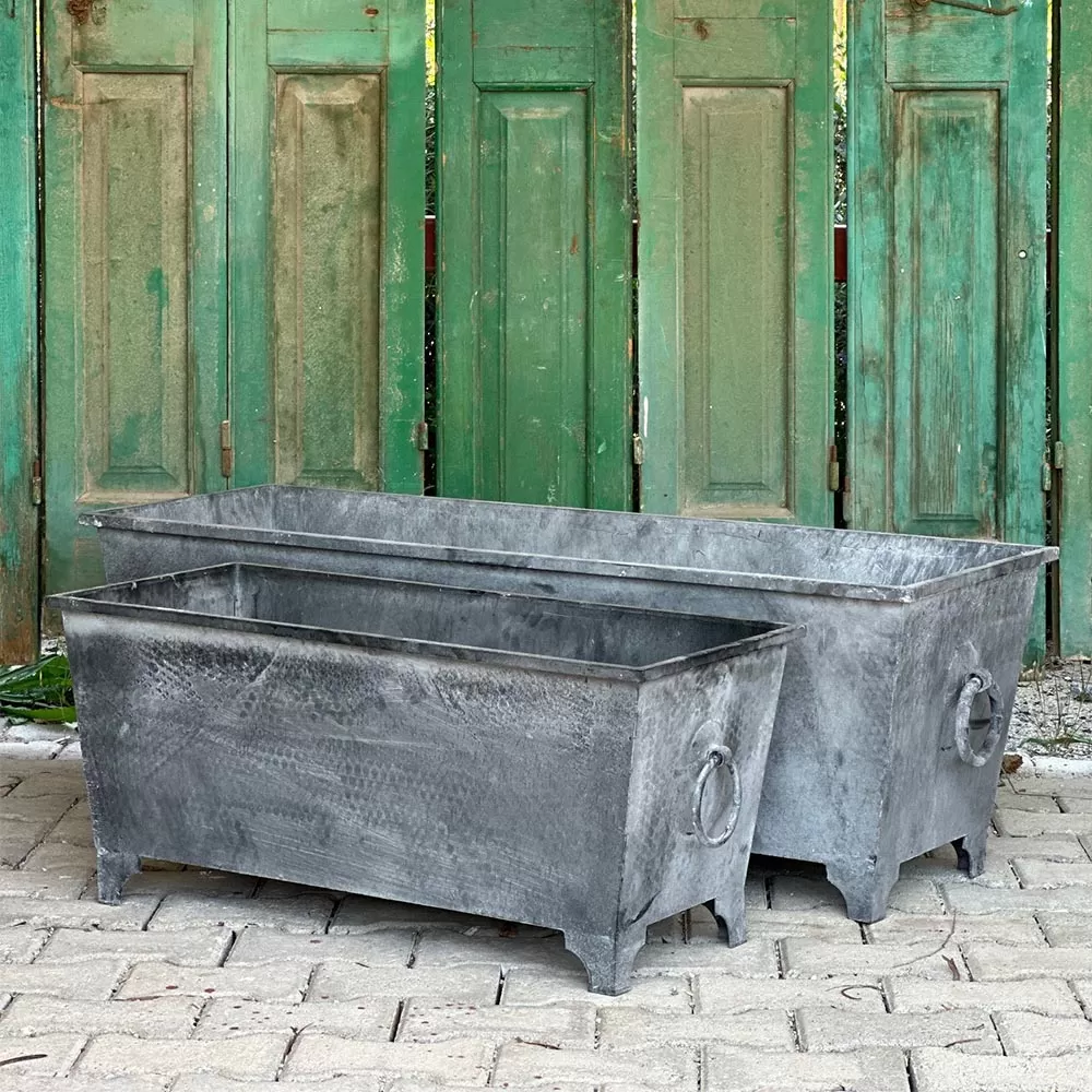 Metal Diktörtgen Galvaliz Patineli Dikim Saksısı