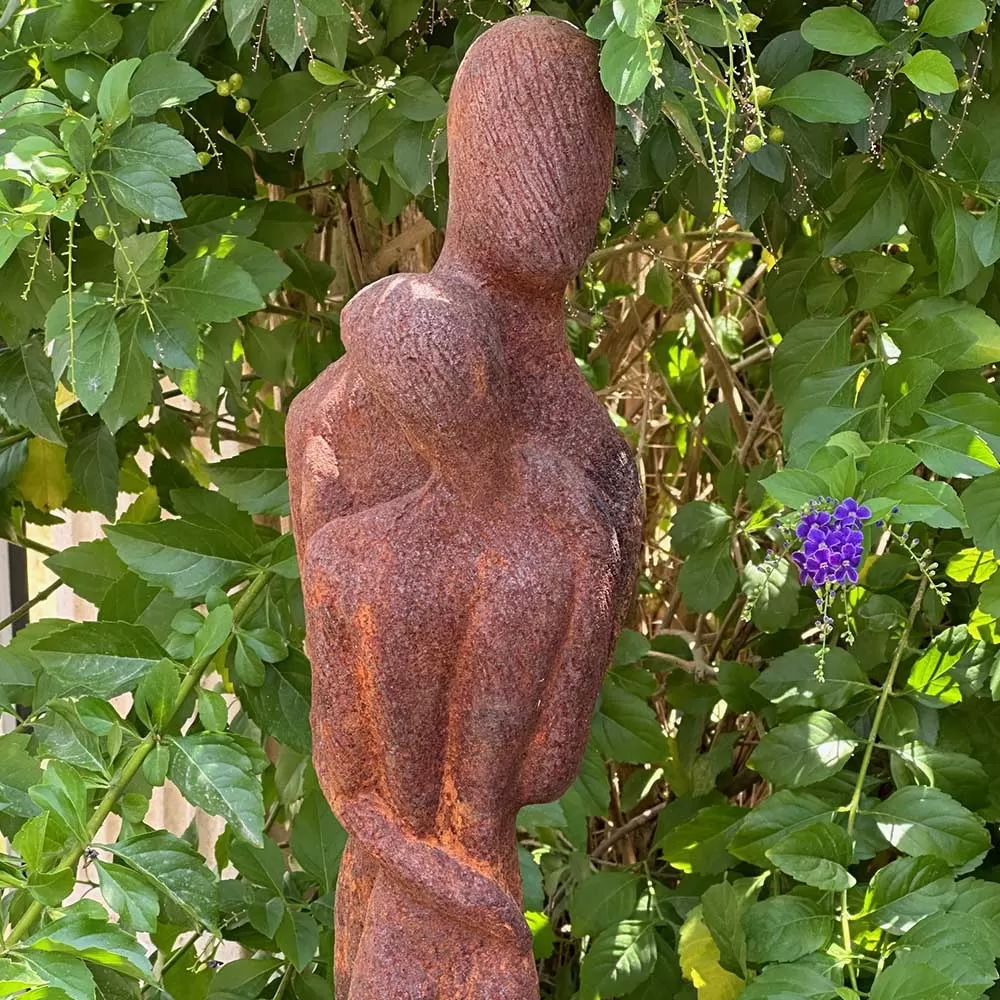 Cast Iron Hugging Woman Man Statue