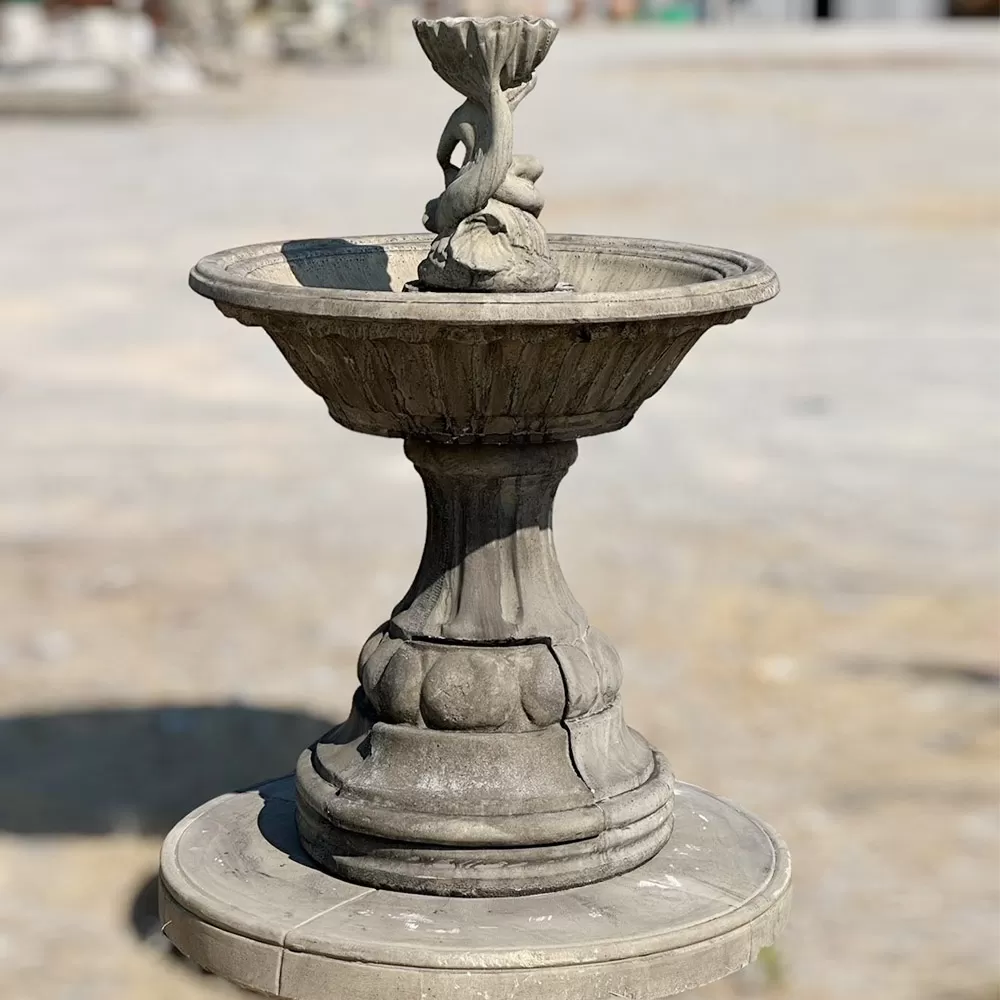 Cast Stone Garden Bird Pool With Angel Figure