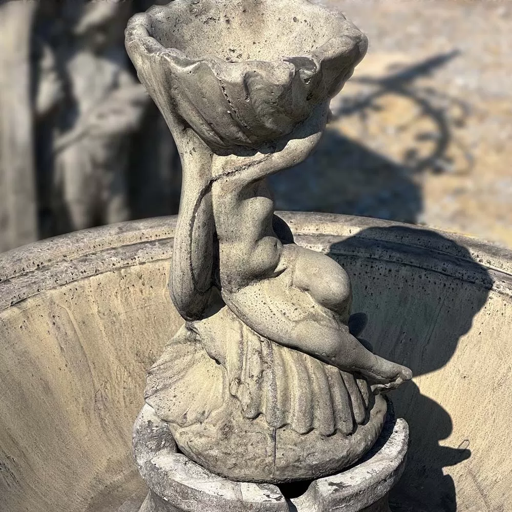 Cast Stone Garden Bird Pool With Angel Figure