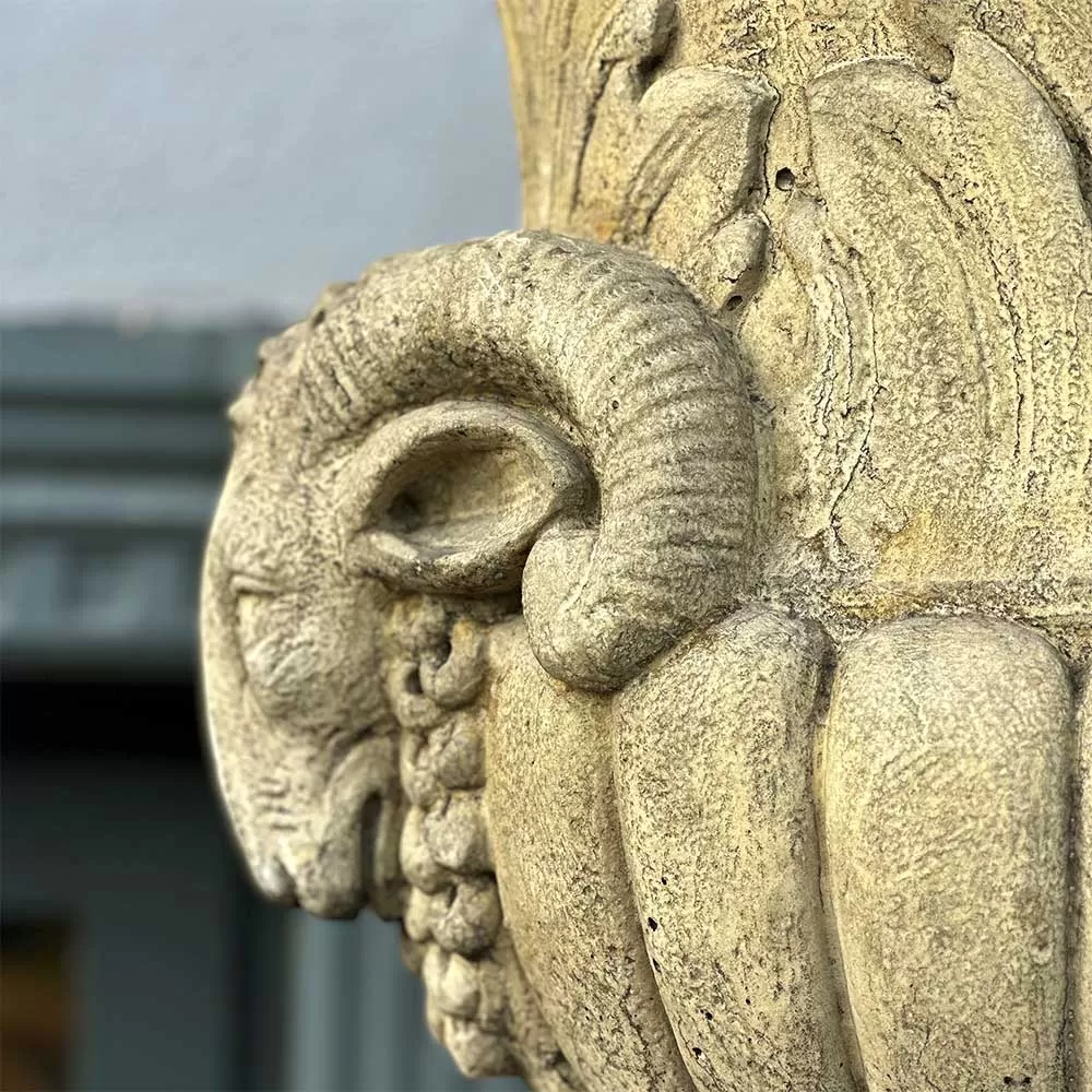 Cast Stone Ram Head Garden Pot