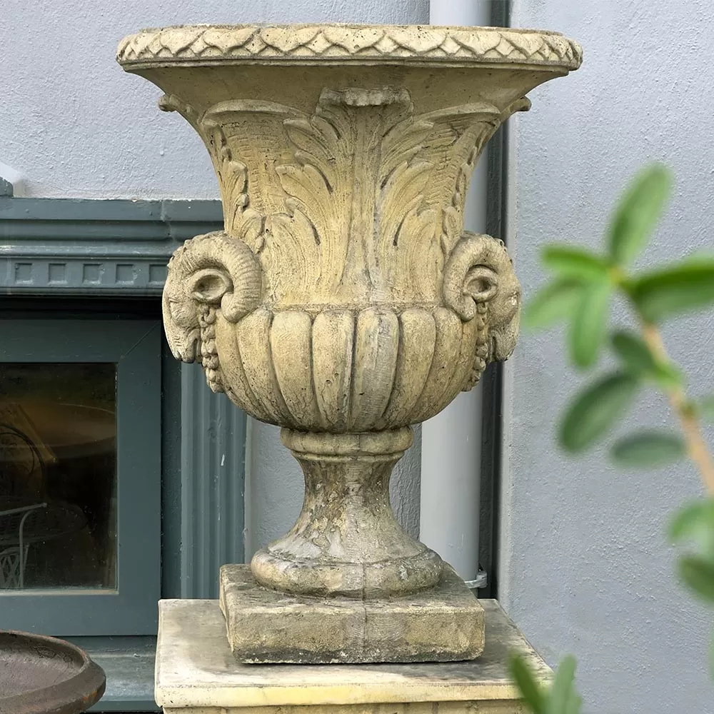 Cast Stone Ram Head Garden Pot