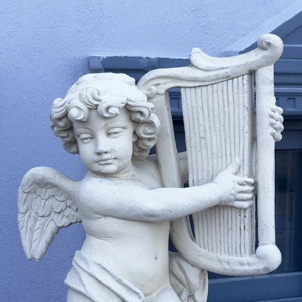 Beton Döküm Arp Çalan Melek Heykeli