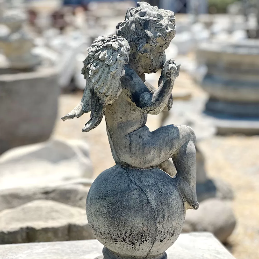 Cast Stone Angel Statue Playing Flute