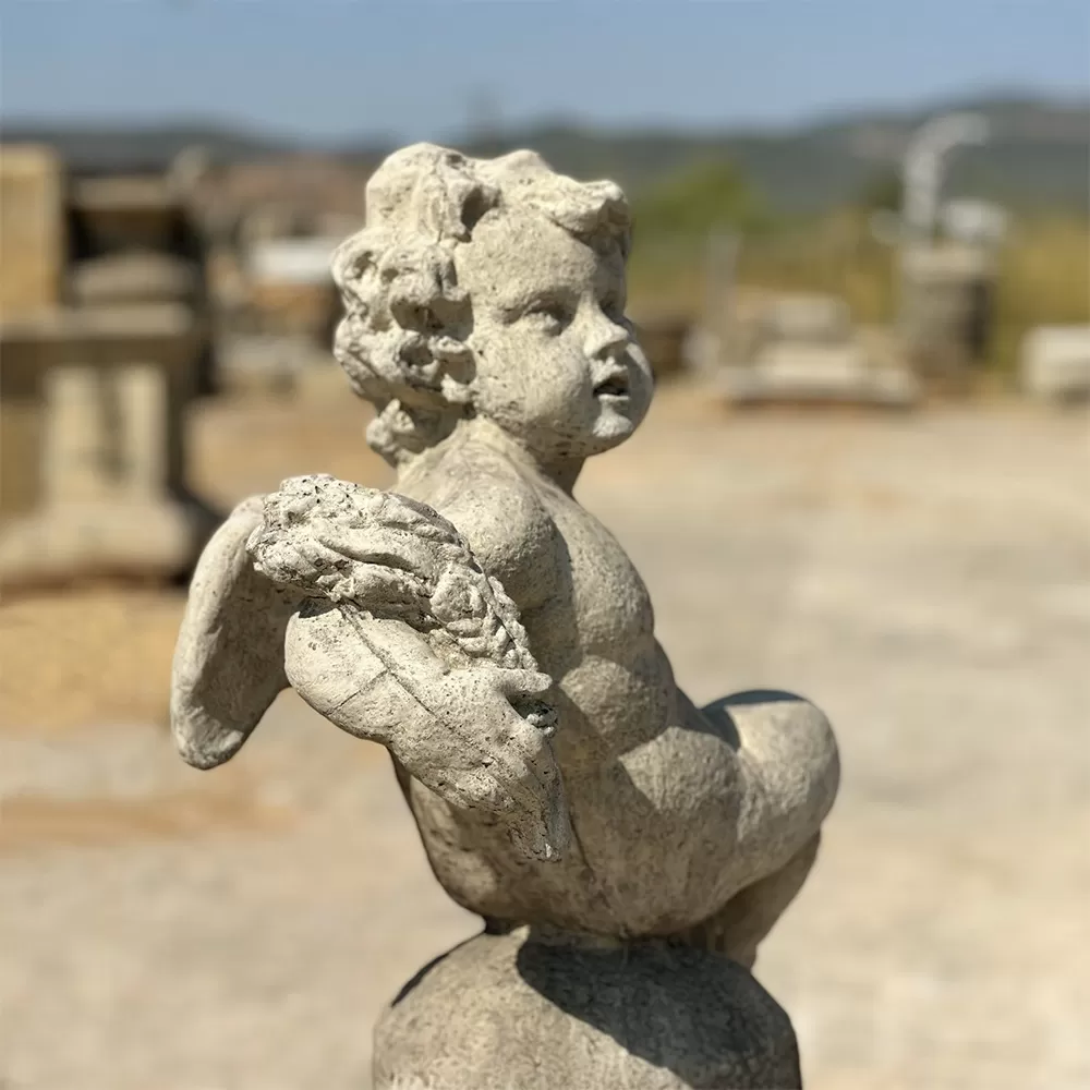 Beton Döküm Kaideli Çift Melek Heykeli