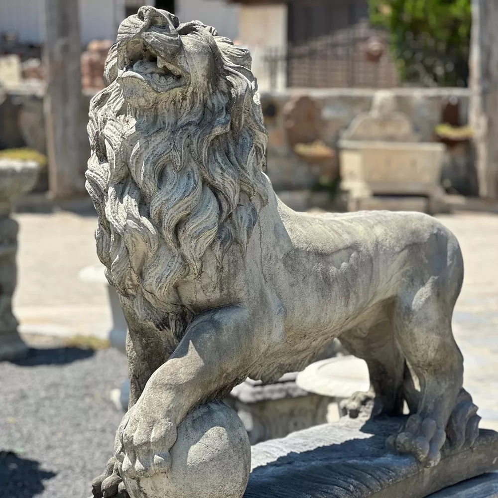 Cast Stone Couple Lion Statue and Base