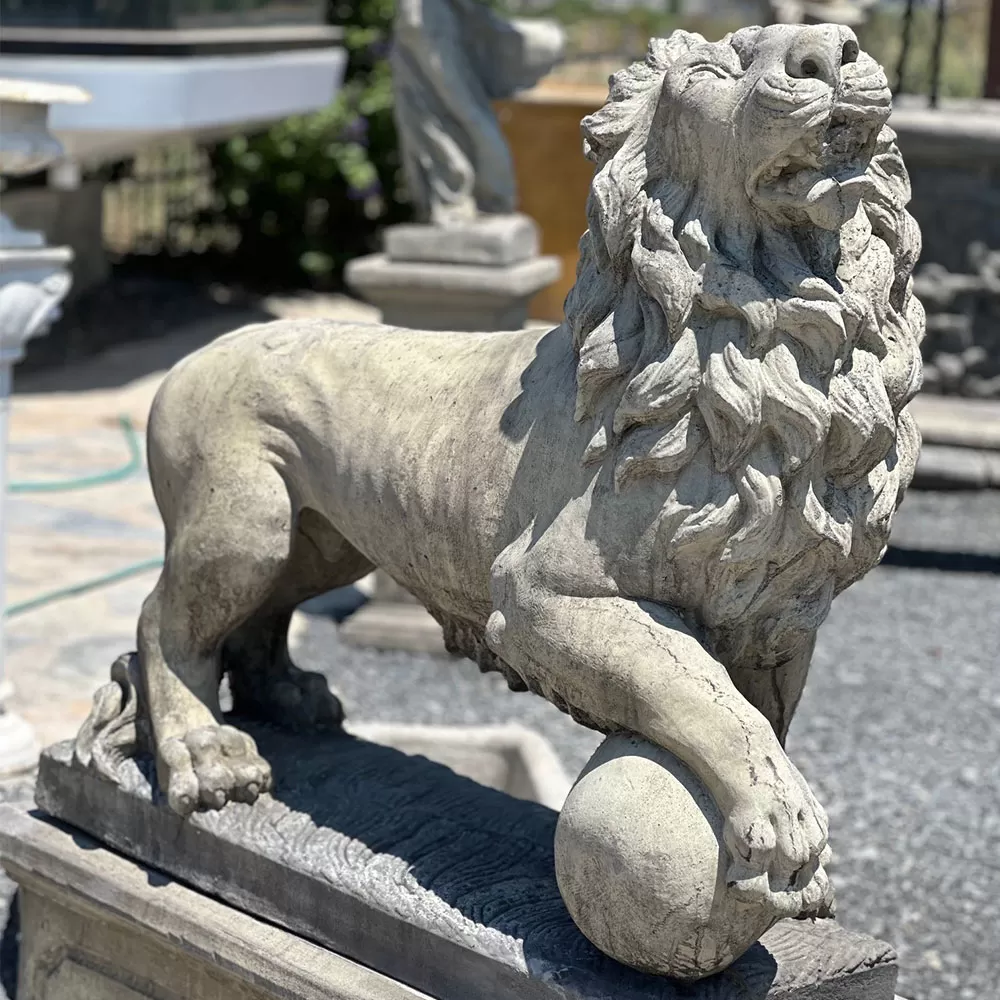 Cast Stone Couple Lion Statue and Base