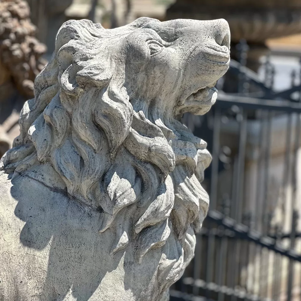 Cast Stone Couple Lion Statue and Base