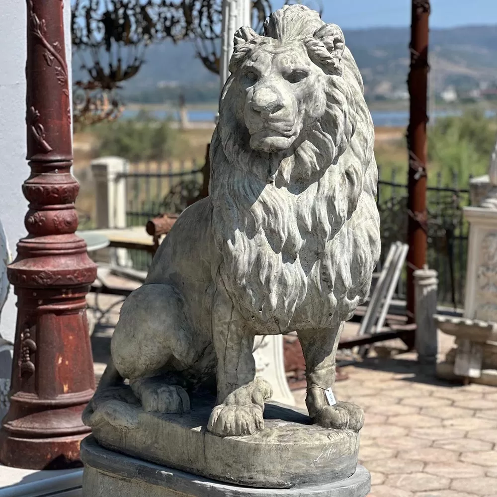 Cast Stone  Couple Lion Statue and Base