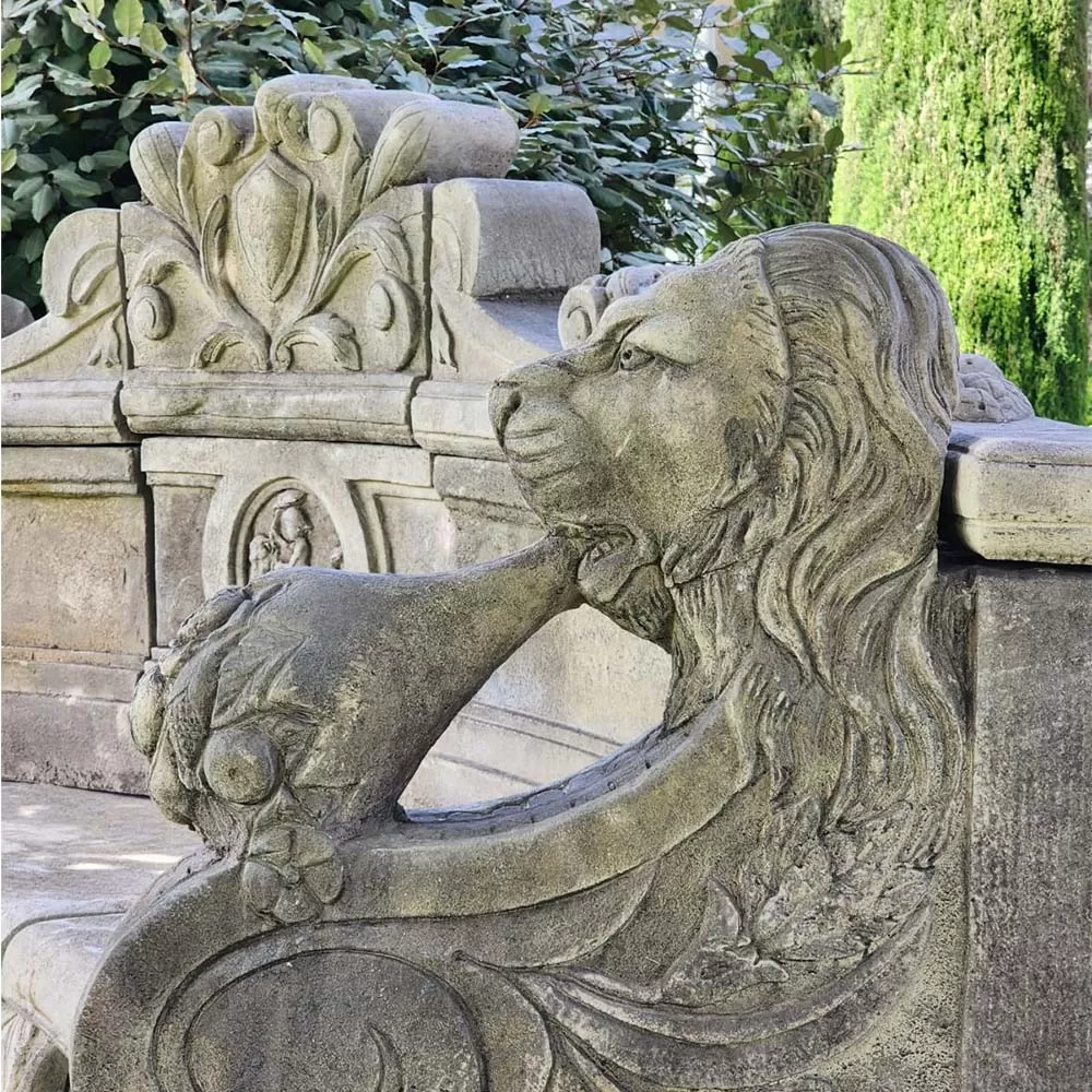 Cast Stone Lion Head Large Bench