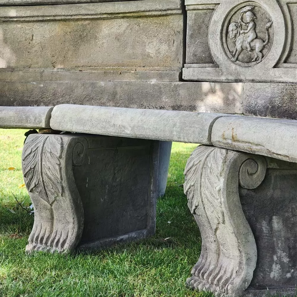 Cast Stone Lion Head Large Bench