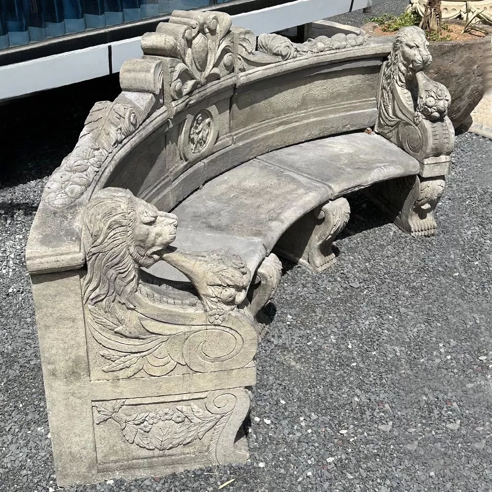 Cast Stone Lion Head Large Bench