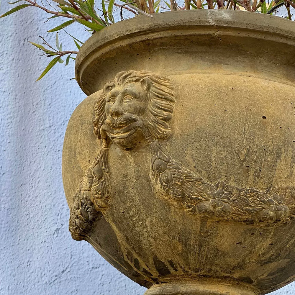 Cast Stone Lion Flowerpot and Pedestal