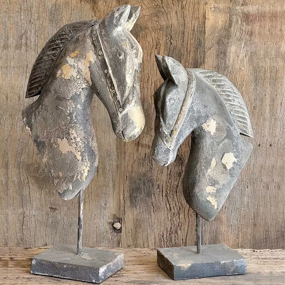 Carved Wooden Horse Head Statue Antique Style