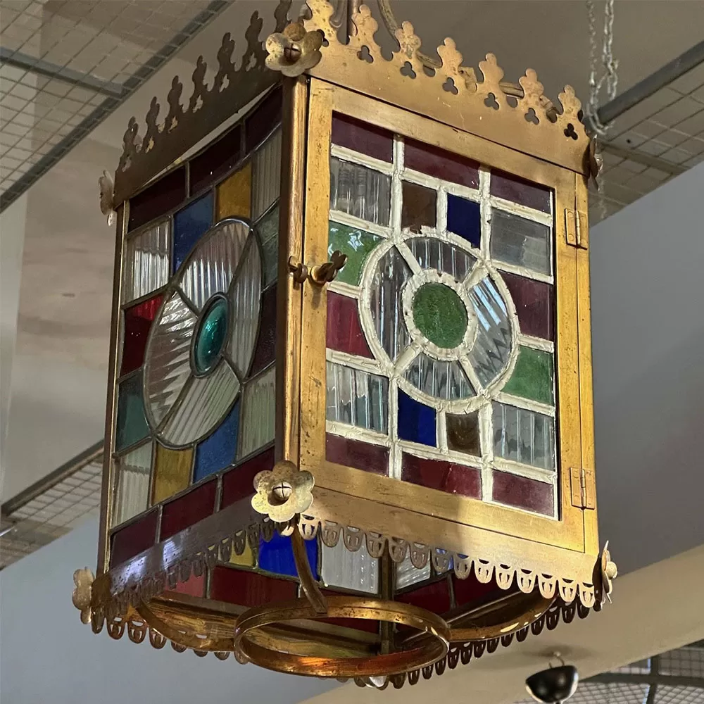 Bronze Lantern with Stained Glass