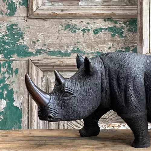 Ebony Tree Rhino Statue