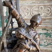 Fireman And Child Spelter Sculpture