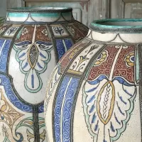 Vintage Moroccan Glazed Earthenware And Metal Vase