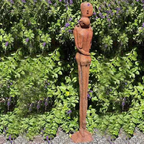 Cast Iron Woman Man Sculpture