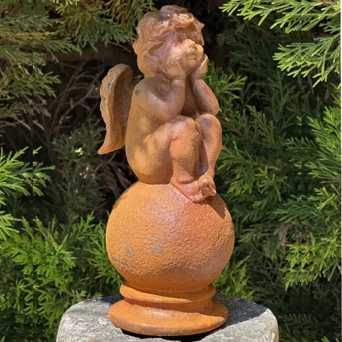 Cast Iron Sitting Angel Statue