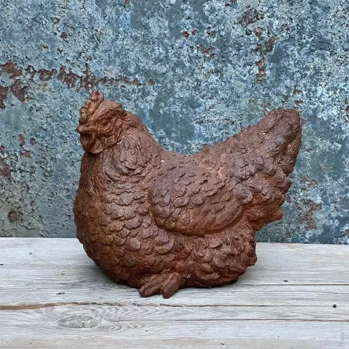 Cast Iron Fluffy Hen Statue