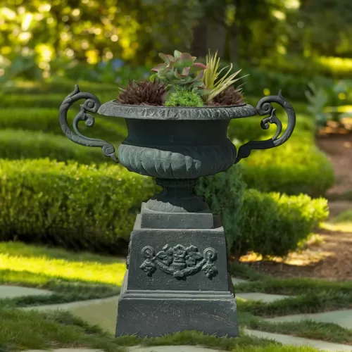 Cast Iron Flowerpot and Base