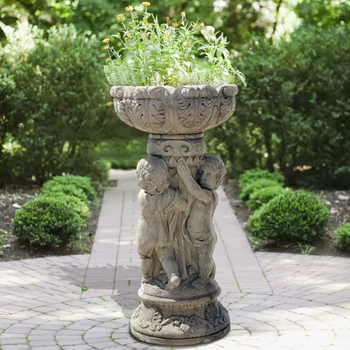 Cast Stone Flower Pot with Child Figure