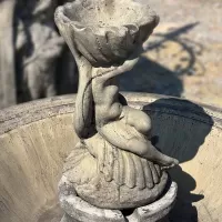 Cast Stone Garden Bird Pool With Angel Figure