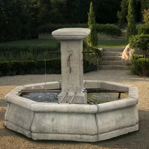 Cast Stone Garden Fountain With Octagonal Pool Carved