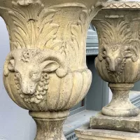 Cast Stone Ram Head Garden Pot