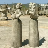 Beton Döküm Kaideli Çift Melek Heykeli