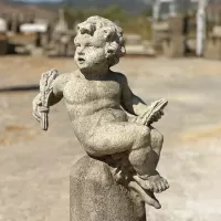 Beton Döküm Kaideli Çift Melek Heykeli
