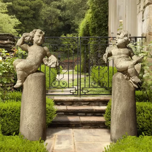 Double Angel Statue with Cast Stone Base