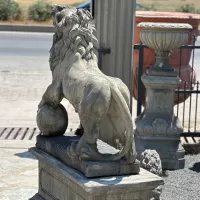 Cast Stone Couple Lion Statue and Base