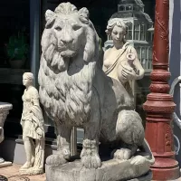 Cast Stone  Couple Lion Statue and Base