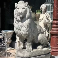 Cast Stone  Couple Lion Statue and Base