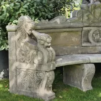 Cast Stone Lion Head Large Bench