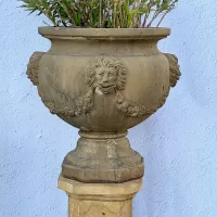 Cast Stone Lion Flowerpot and Pedestal