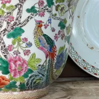 Chinese Porcelain Famillie Rose Flower Pot with Saucer