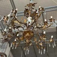 Large Chandelier with Old Bronze Crystal and Opalin Detail