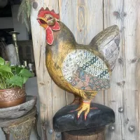 Wooden Couple Chicken Rooster