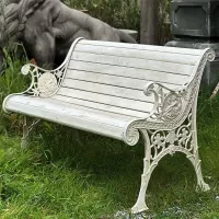 Garden Bench with Cast Iron Legs and Wooden Frame