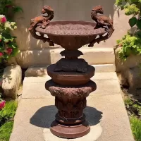 Cast Iron Flower Pot and Pedestal